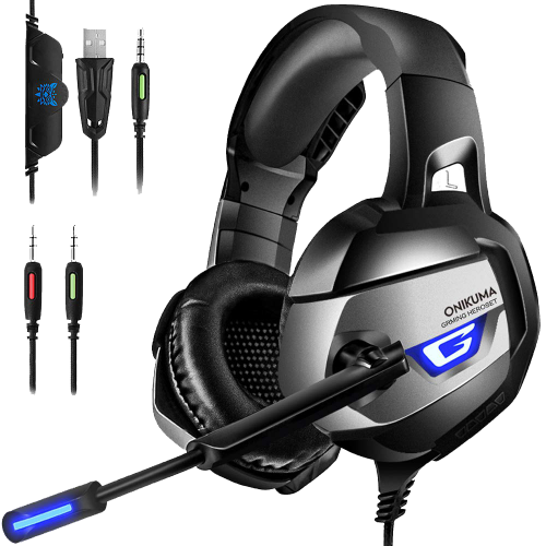 Onikuma K5 Gaming headset, zajszűrő mikrofonnal, stereo fejhallgató, PS4/xbox/pc, szürke