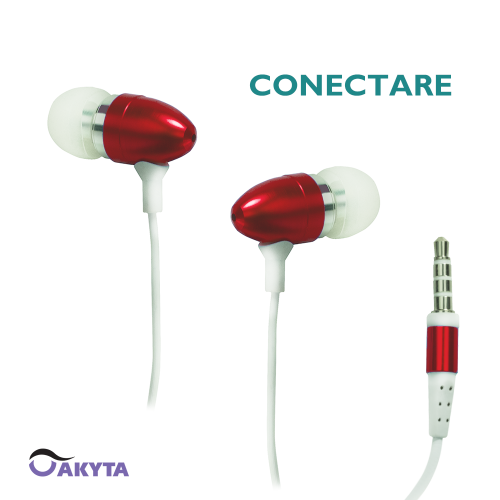 Casti audio cu microfon Akyta AC-E13 rosu, in ear