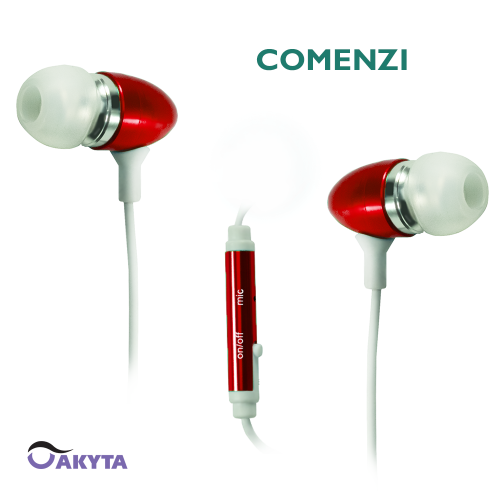 Casti audio cu microfon Akyta AC-E13 rosu, in ear