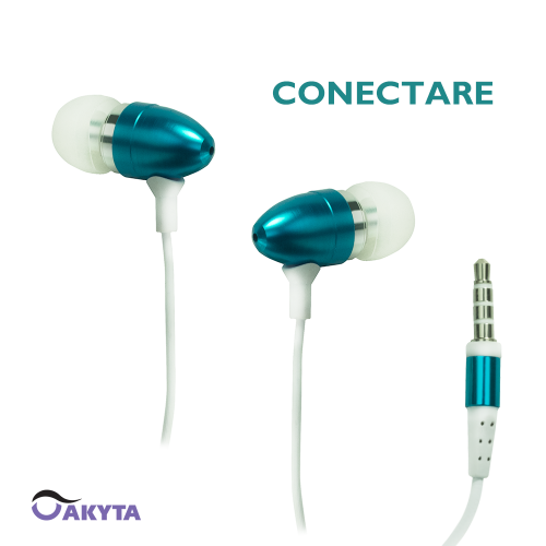 Casti audio cu microfon Akyta AC-E13 bleu, in ear