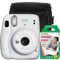 Fujifilm Instax Mini 11 Instant Camera - Ice White+10 mini instant film +camera bag