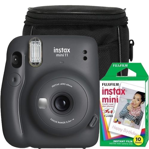 Комплект Цифров фотоапарат Fujifilm Instax mini 11, Charcoal Grey+ филм 1x10+Чанта