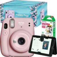 Set Aparat foto instant Fujifilm Instax mini 11 Blush Pink, hartie 1x10, rama foto si cutie Happy Days