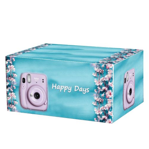 Set Aparat foto instant Fujifilm Instax mini 11 Lilac Purple, hartie 1x10, rama foto si cutie Happy Days