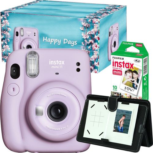 Set Aparat foto instant Fujifilm Instax mini 11 Lilac Purple, hartie 1x10, rama foto si cutie Happy Days