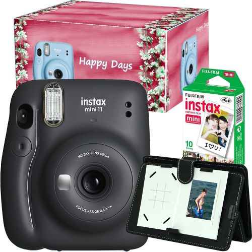 Fujifilm Instax Mini 11 Instant Camera - Charcoal Gray+10 mini instant film +gift box+photo frame bundle pack