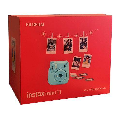 Set Camera foto instant Instax mini 11, Bleu, cu film 1x10, 10 Led lights, 12 stickere si geanta