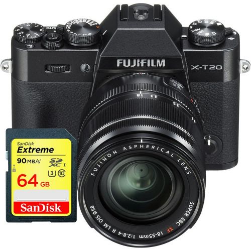 Camera foto mirrorless Fujifilm X-T20 Black+ obiectiv XF18-55+card 64GB