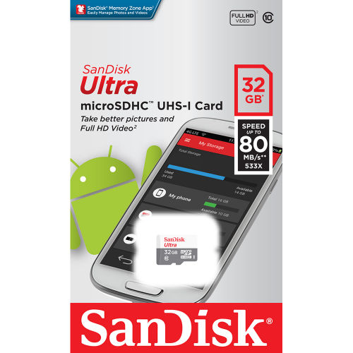 Карта памет SanDisk 32GB Ultra Android microSDHC 32GB 80MB/s Class 10