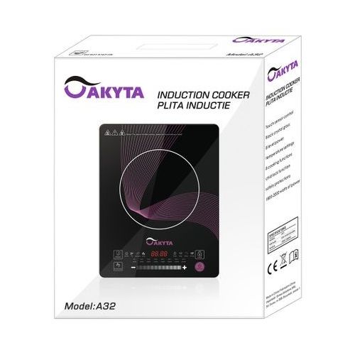 Plita cu inductie Akyta A32, 2000W, cu Touch Control si suprafata vitrata, pentru uz casnic, clasa energetica A+