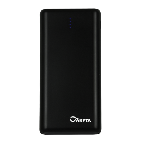 Power bank Akyta 20000 mah , 2,4 A, 2 porturi iesire, 2.0 A intrare, indicator LED, cu doua cabluri, iPhone si microUSB, negru