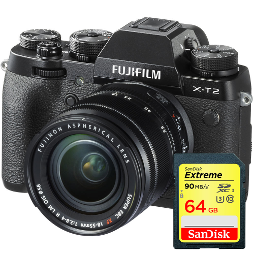 Camera foto digitala mirrorless Fujifilm X-T2 cu obiectiv XF18-55 mm si card 64GB